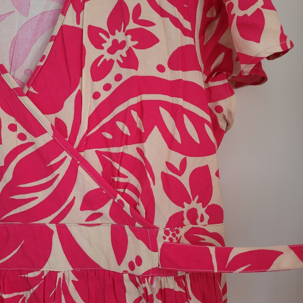 Patrons of Peace Magenta and Cream Floral Maxi Wrap Dress Size L - Picture 6 of 15